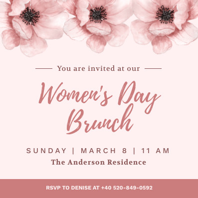 Women's Day Pink Flower Brunch – Invitation Template 397x397 template