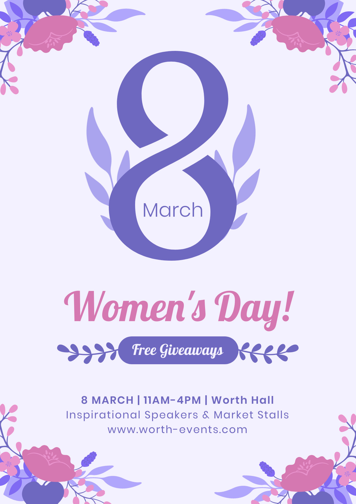 Purple Women's Day Giveaway – Poster Template 1191x1684 template