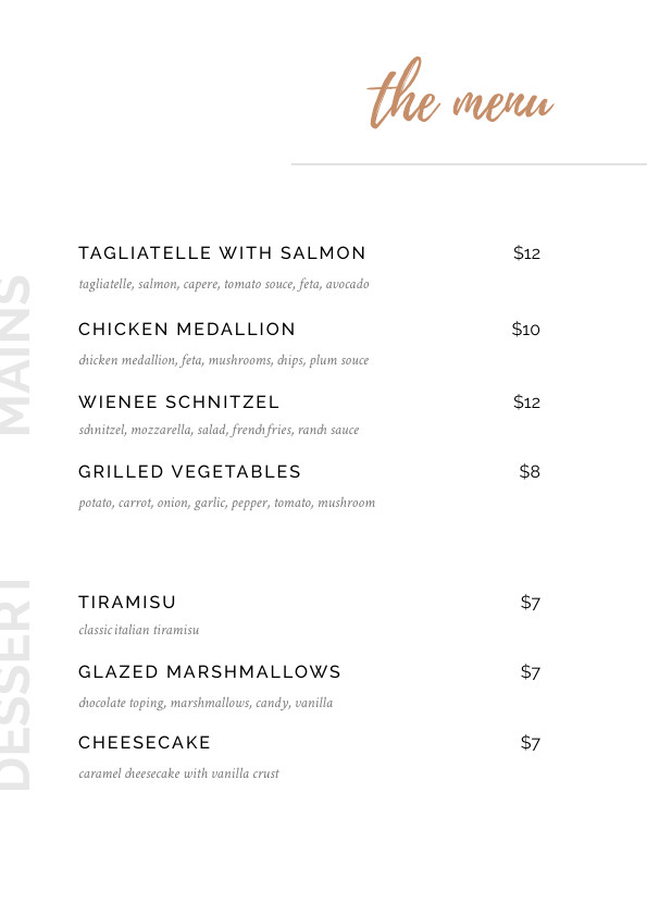 The Simple White – Menu Template 595x842 template