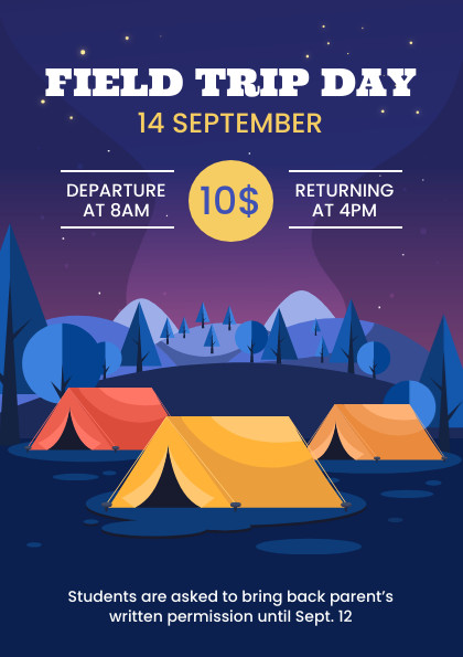Field Trip Day Camping School Flyer 420x595 template