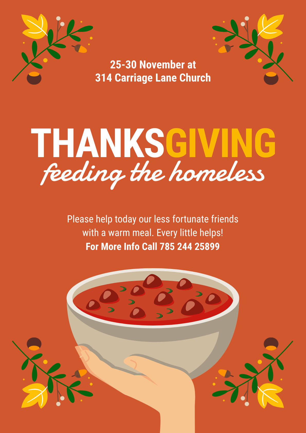 Feeding The Homeless Thanksgiving Poster 1191x1684 template