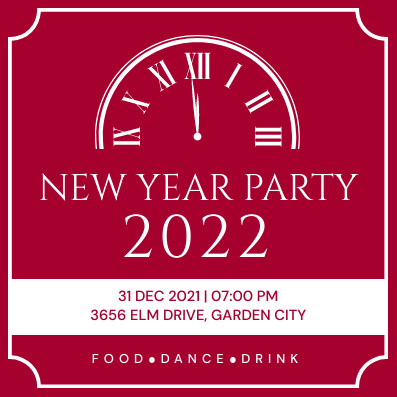 Red Clock New Year Party Invitation 397x397 template