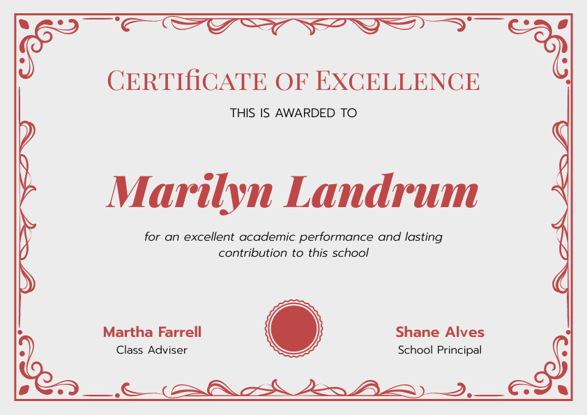 Marilyn Landrum Vines Academic – Certificate Template 842x595 template preview