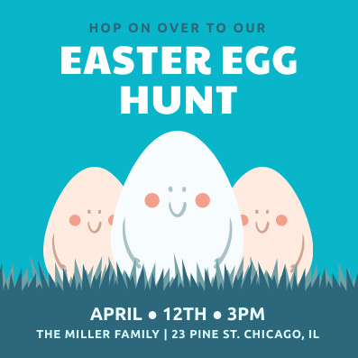Cute Easter Egg Illustration Hunt Invitation 397x397 template