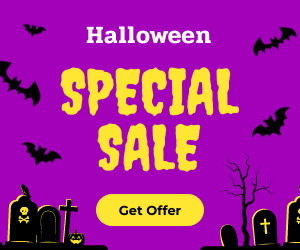 Purple Yellow Halloween Special Sale 300x250 template