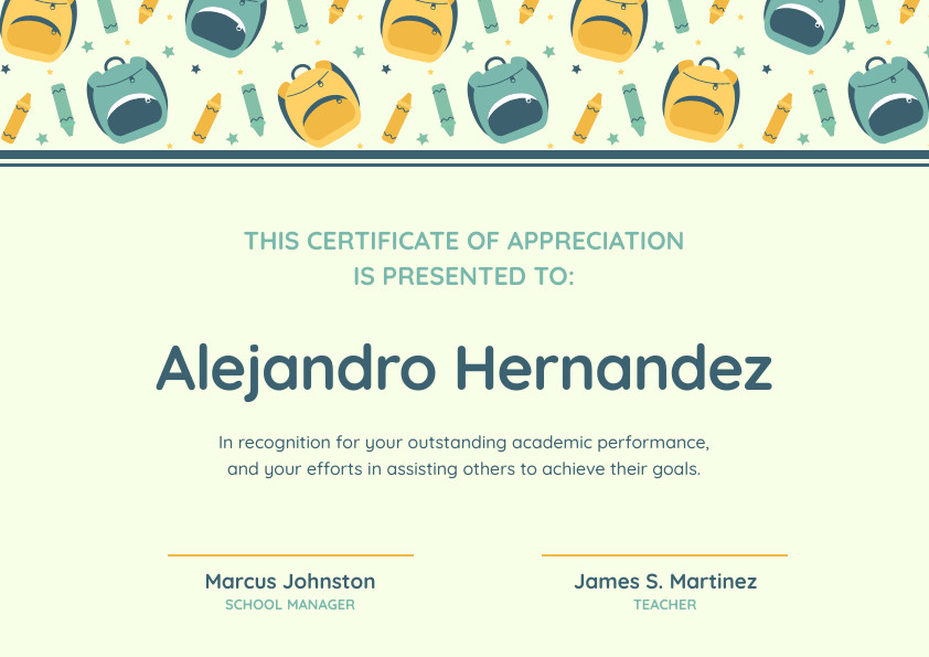 Alejandro Hernandez Academic – Certificate Template 842x595 template