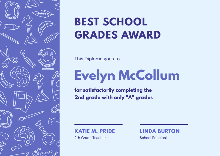 Evelyn McCollum 2nd Grade – Certificate Template 842x595 template