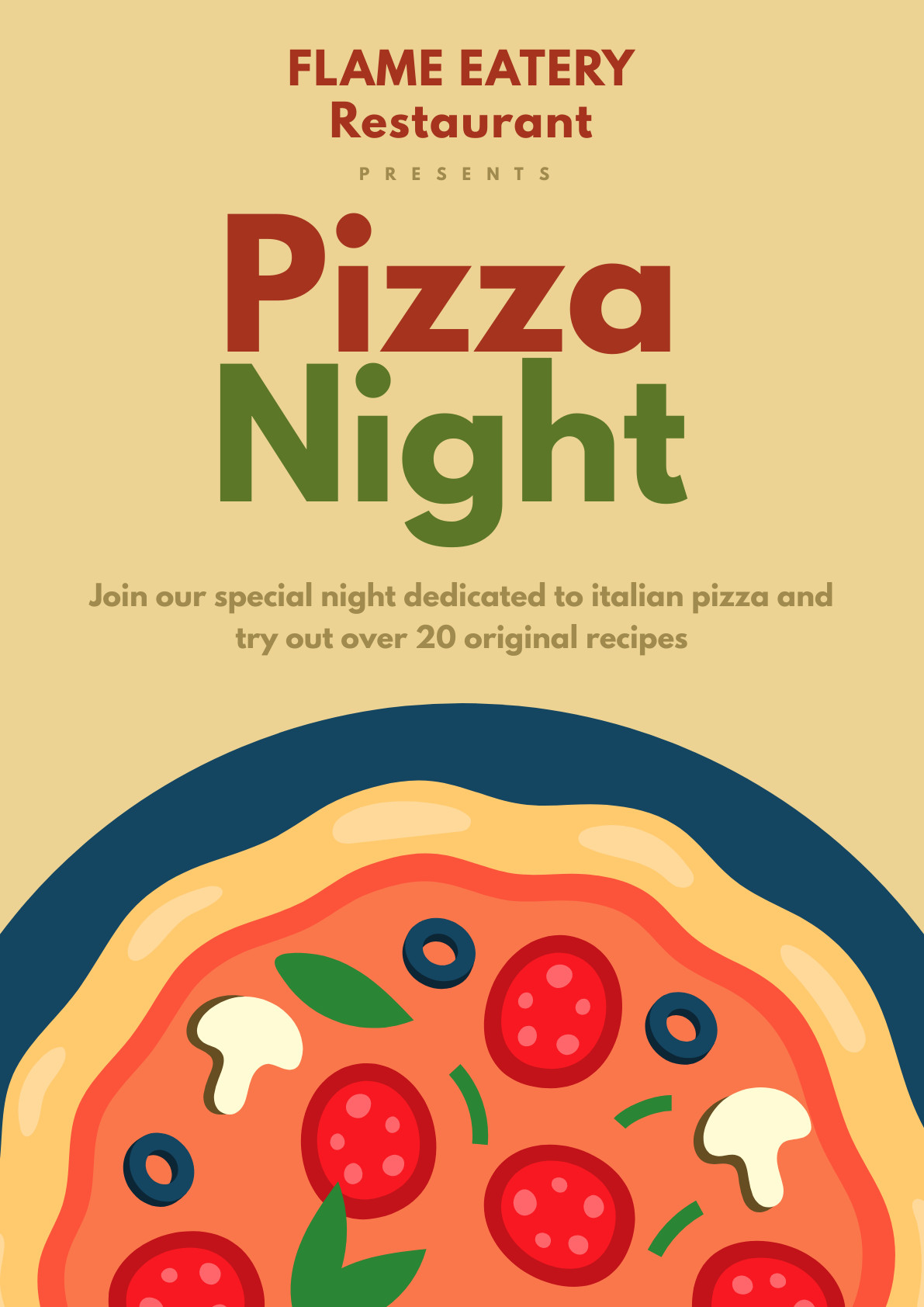 Flame Eatery Pizza Night – Poster Template 1191x1684 template