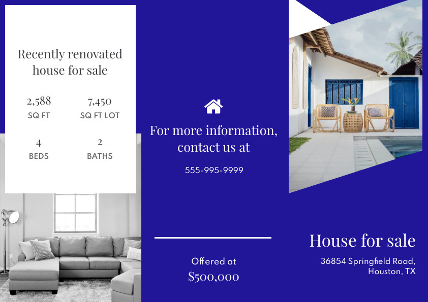 Modern Flipped House Blue Brochure 842x595 template