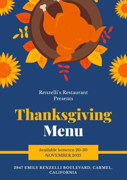 Renzelli Restaurant Thanksgiving Menu Flyer 420x595 template