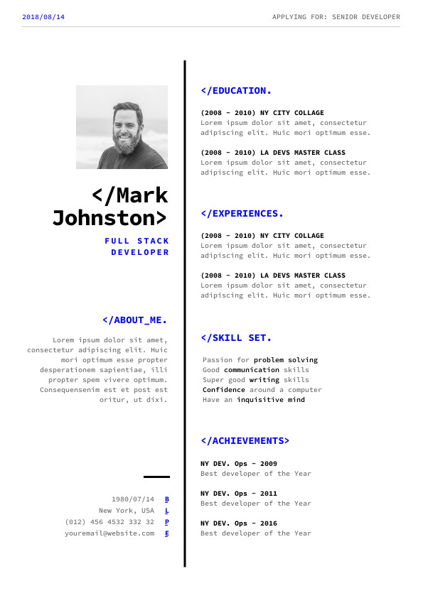 Coding Skills Senior – Resume Template 595x842 template