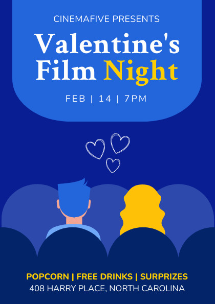 Valentine's Day Blue Film Night Flyer 420x595 template