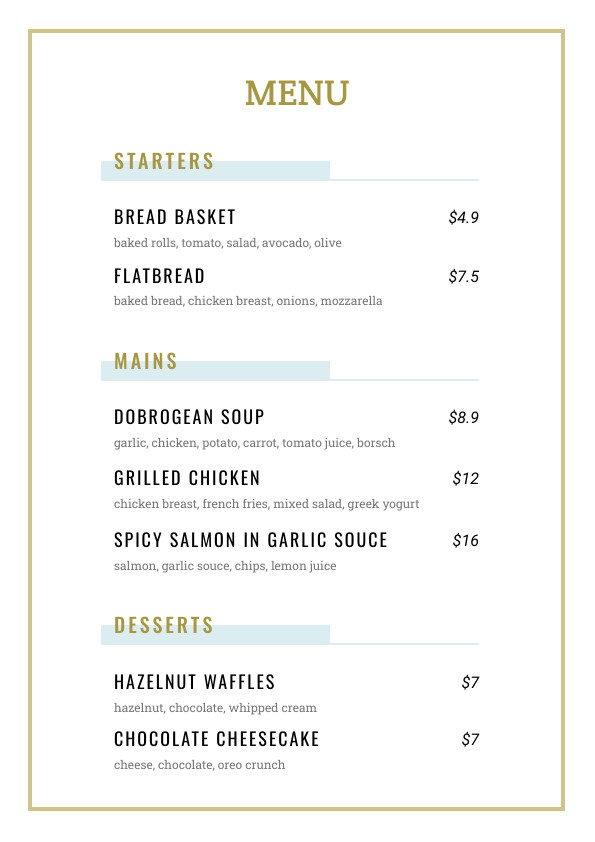 Simple Earth Green – Menu Template 595x842 template