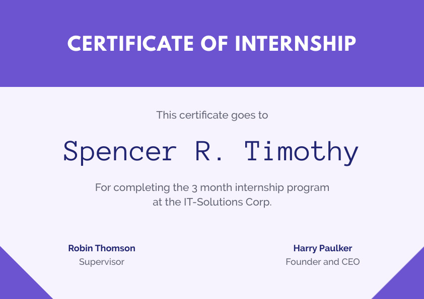 Spencer Timothy Internship – Certificate Template 842x595 template preview
