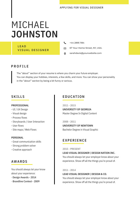 Michael Johnson Visual Designer – Resume Template 595x842 template