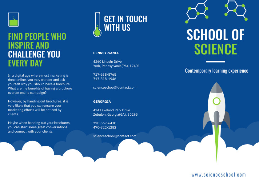 School of Science Rocket Blue Brochure 842x595 template