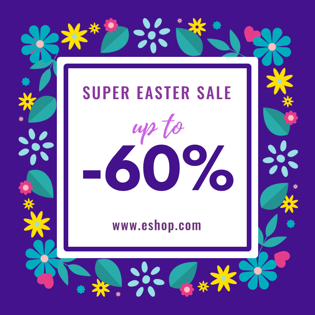 Super Easter Sale Cute Flower Illustration 1080x1080 template