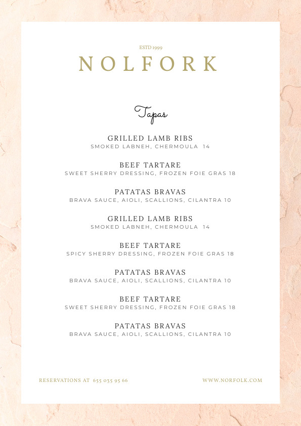 Norfolk Restaurant – Menu Template 595x842 template