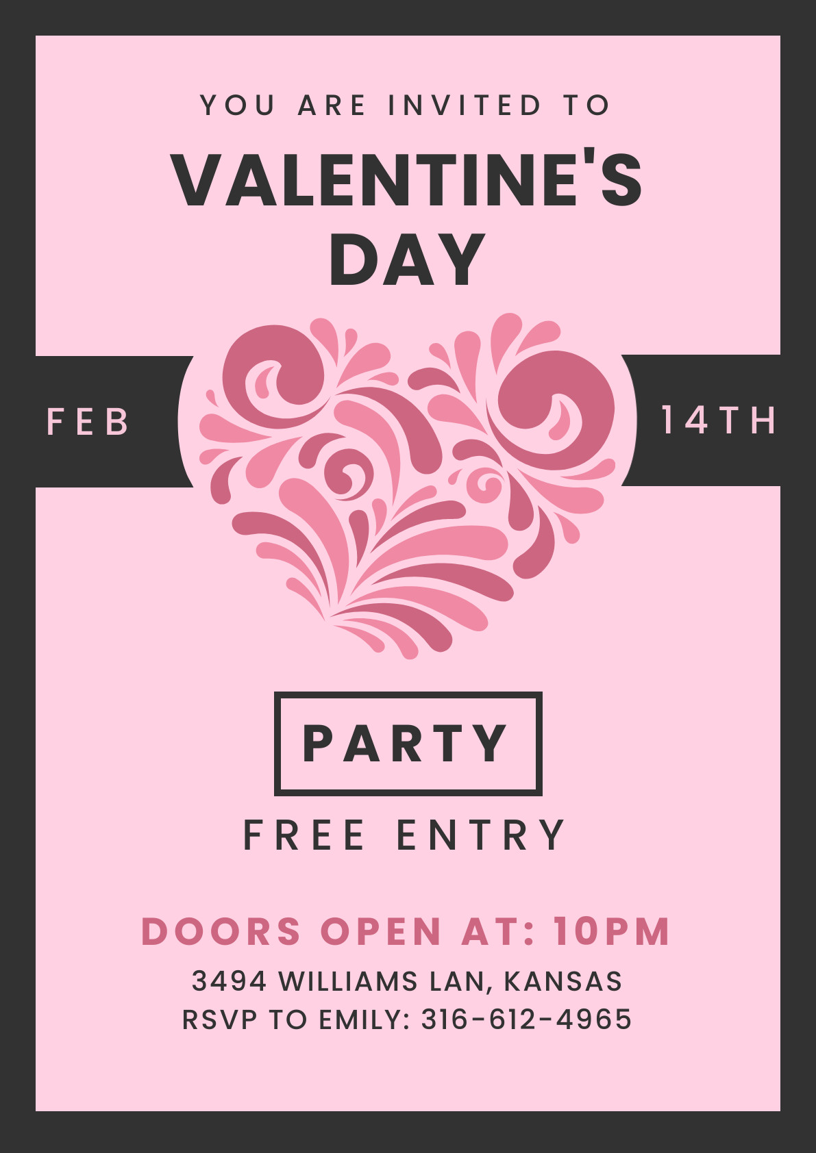 Valentine's Day Pink Heart Party Poster 1191x1684 template