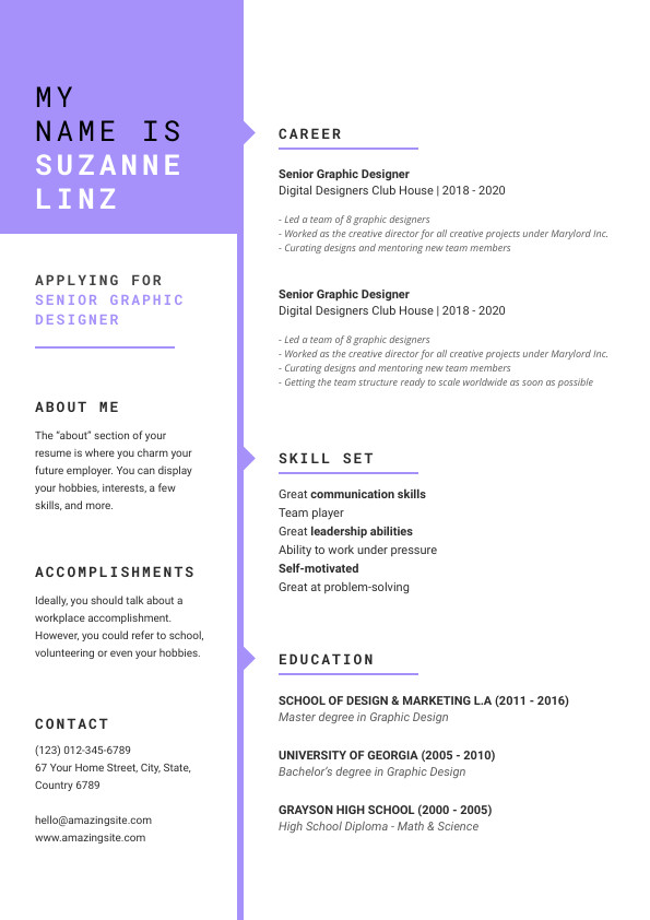 Suzanne Linz Senior Designer – Resume Template 595x842 template