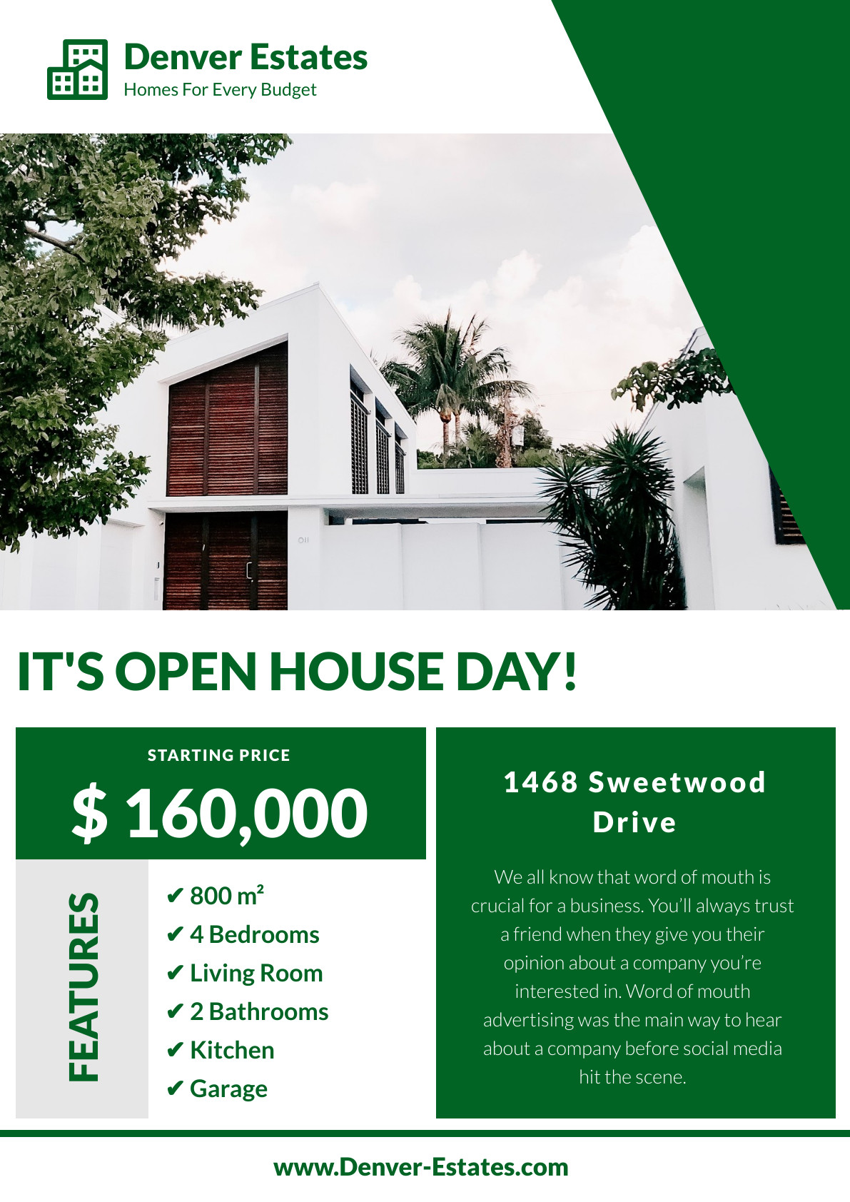 Denver Estates Green House – Poster Template 1191x1684 template