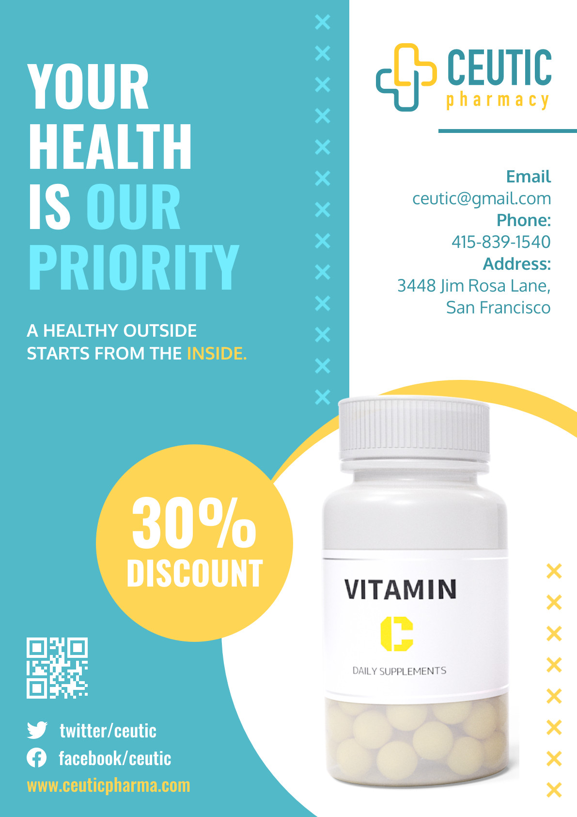 Your Health Vitamin C Pharmacy – Poster Template 1191x1684 template