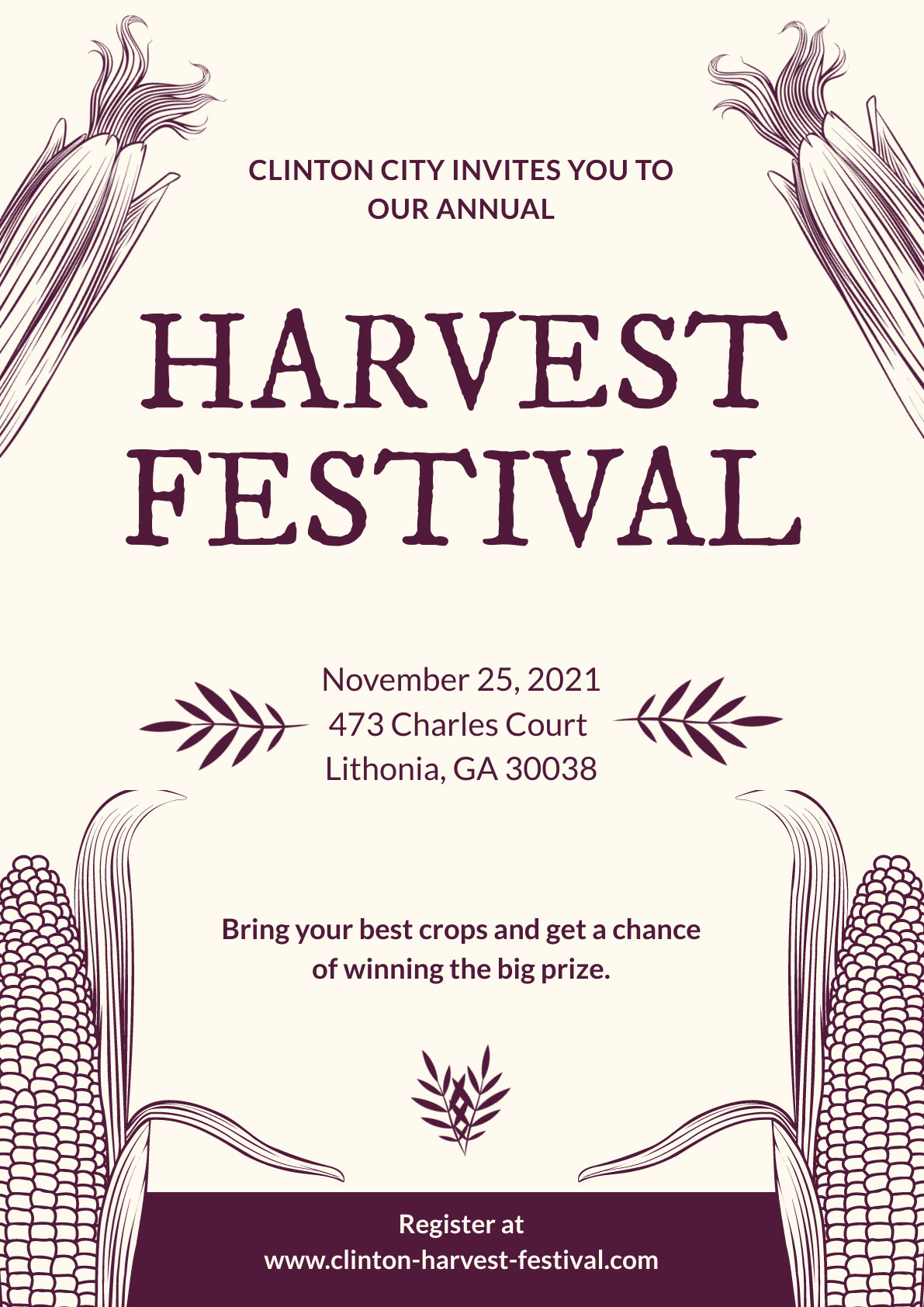 Thanksgiving Clinton Harvest Festival Poster 1191x1684 template