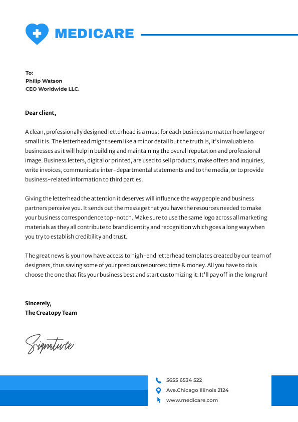 Medicare Blue – Letterhead Template 595x842 template preview