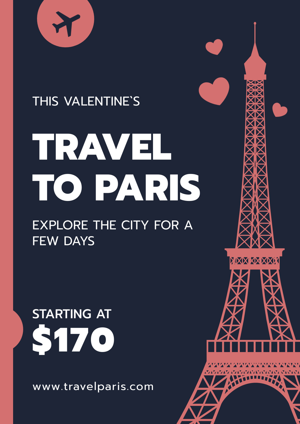 Valentine's Day Travel to Paris Poster 1191x1684 template