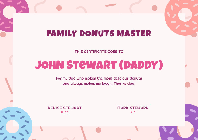 Family Donuts Master – Certificate Template 842x595 template preview