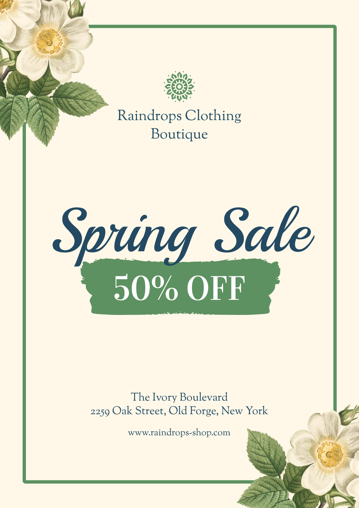 Cream Flower Spring Sale Poster 1191x1684 template