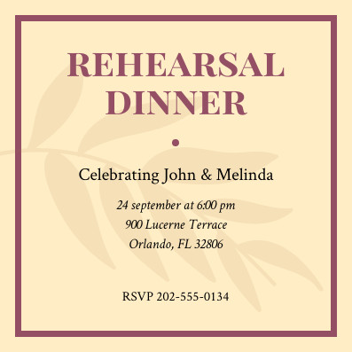 John & Melinda Rehearsal Dinner – Invitation Template 397x397 template
