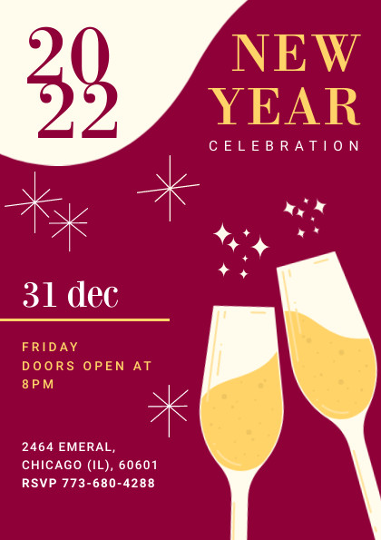 2022 New Year Red Champagne Celebration Flyer 420x595 template preview