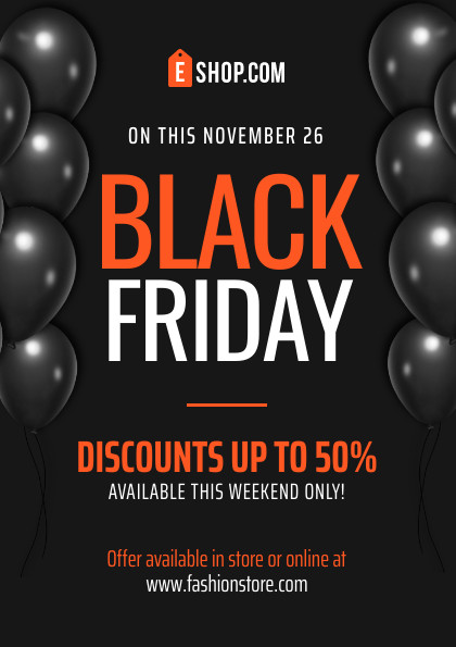Black Balloons Weekend Sale Black Friday Flyer 420x595 template