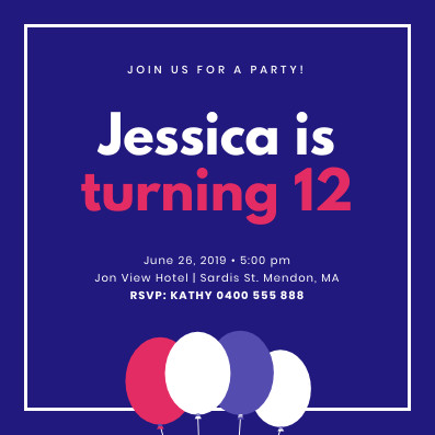 Jessica turning 12 Birthday – Invitation Template 397x397 template