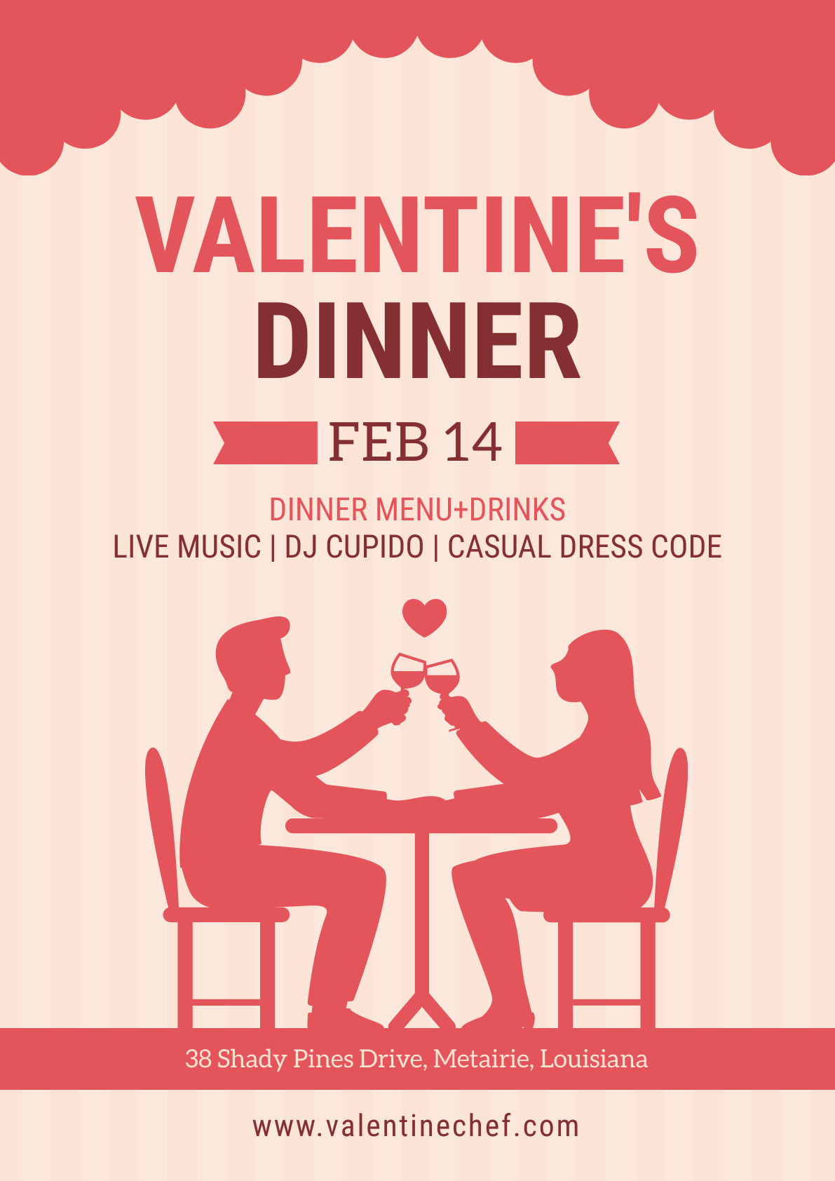 Valentine's Day Romantic Pink Dinner Poster 1191x1684 template