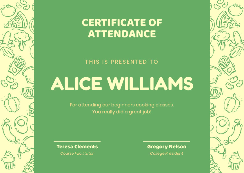 Green Beginner Cooking Class – Certificate Template 842x595 template