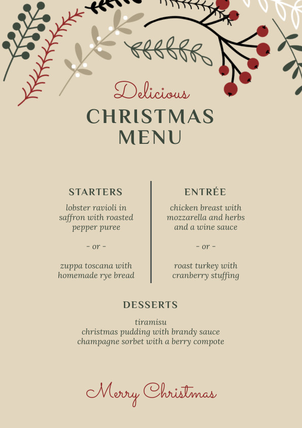 Merry Delicious Christmas Menu 595x842 template