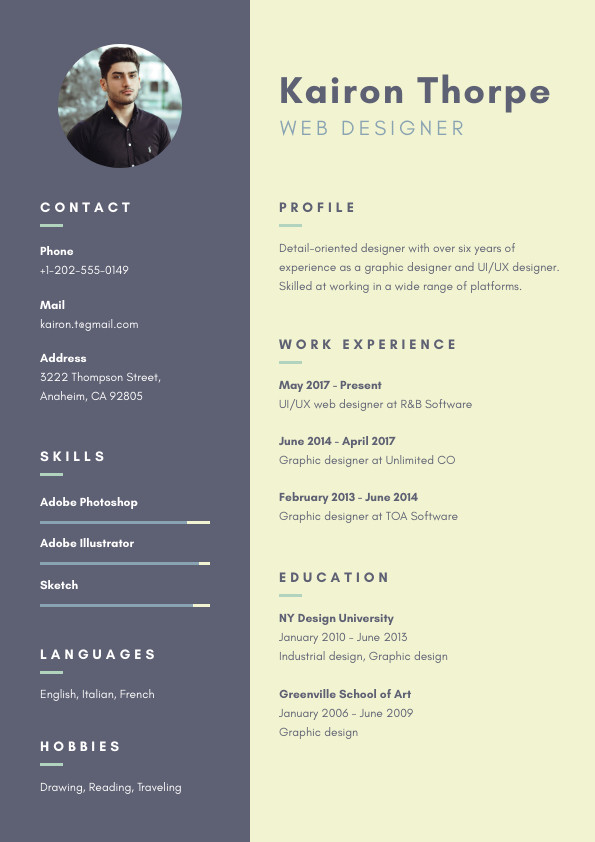 Kairon Thorpe Web Designer – Resume Template 595x842 template