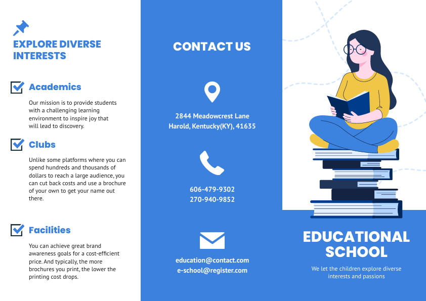Blue Illustration Educational School Brochure 842x595 template preview