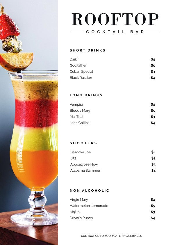 Rooftop Cocktail Bar – Menu Template 595x842 template