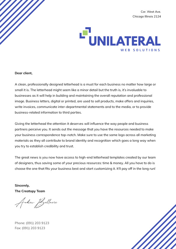 Unilateral Web Solutions – Letterhead Template 595x842 template