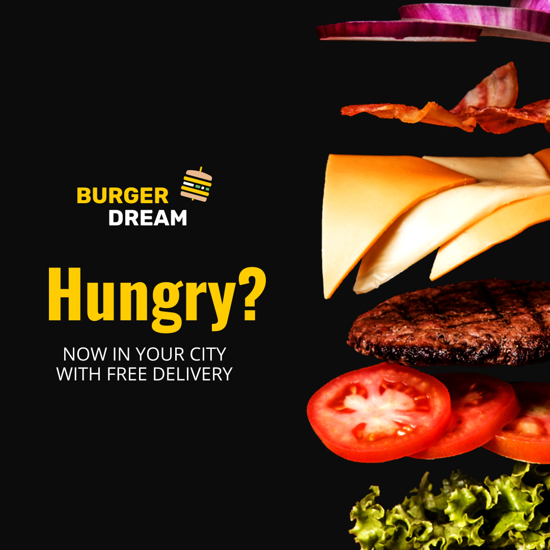 Free Burger Delivery in Your City  1080x1080 template