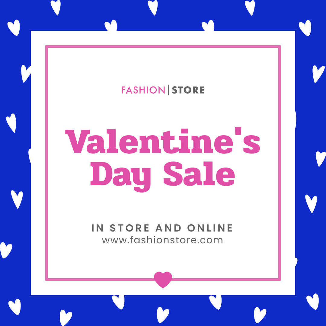 Valentine's Day Blue Hearts Sale 1080x1080 template preview