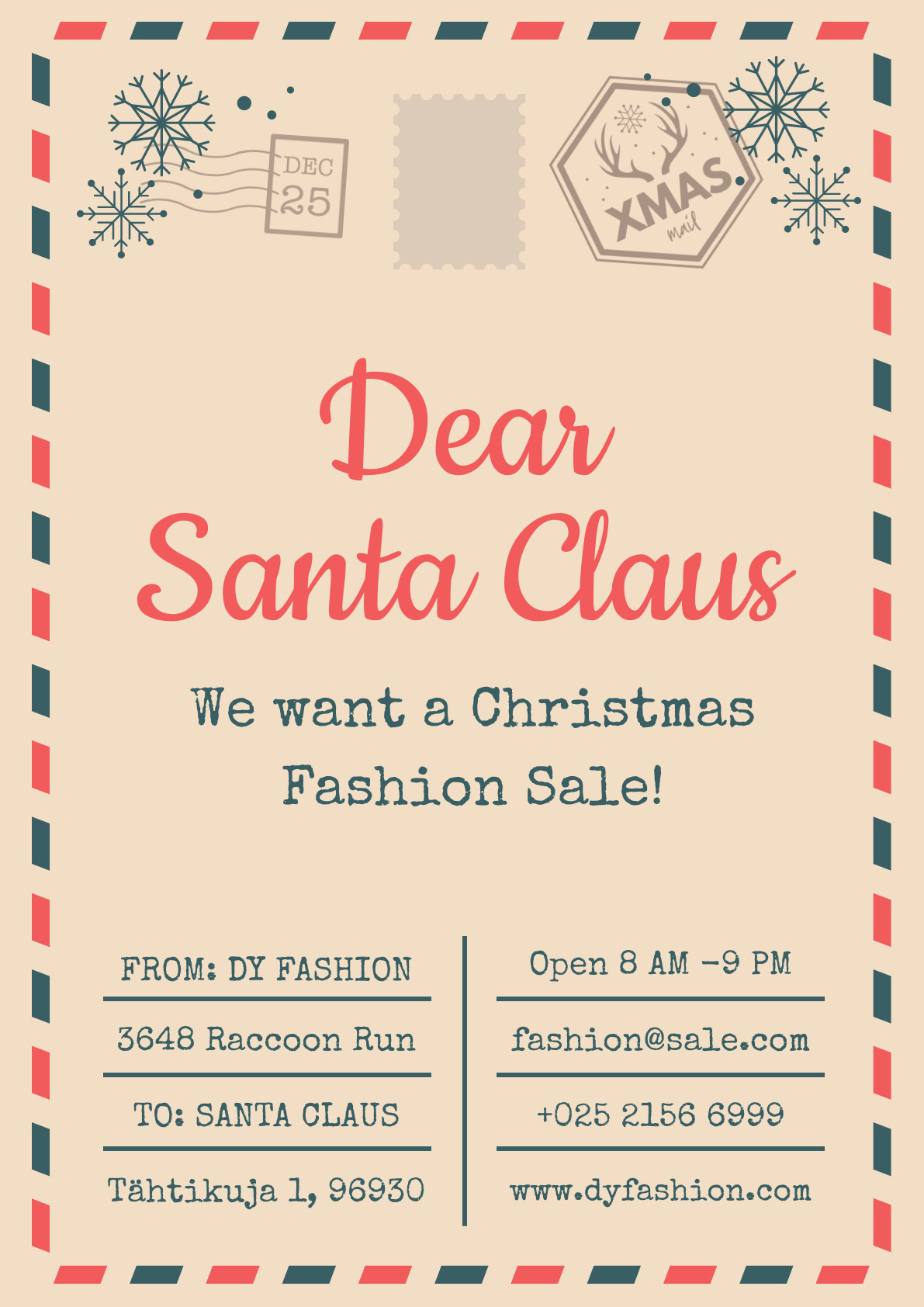 Dear Santa Claus Letter Fashion Sale Poster 1191x1684 template