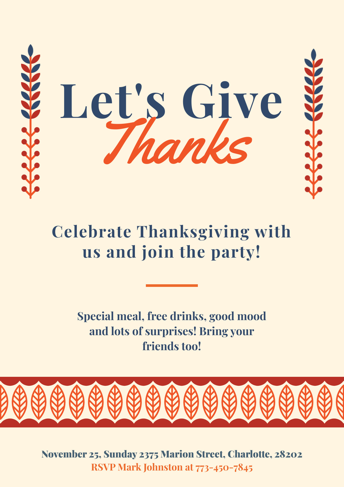 Traditional Thanksgiving Party Poster 1191x1684 template