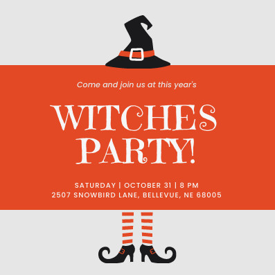 Halloween Witches Red Party Invitation 397x397 template