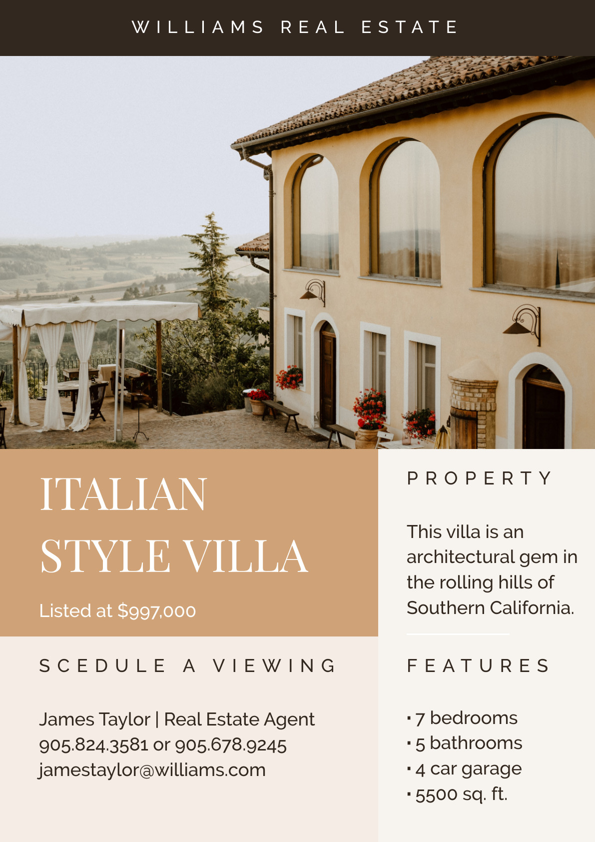 Williams Italian Style Villa – Poster Template 1191x1684 template