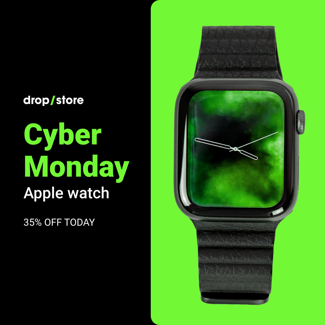 Cyber Monday Green Apple Watch 1080x1080 template