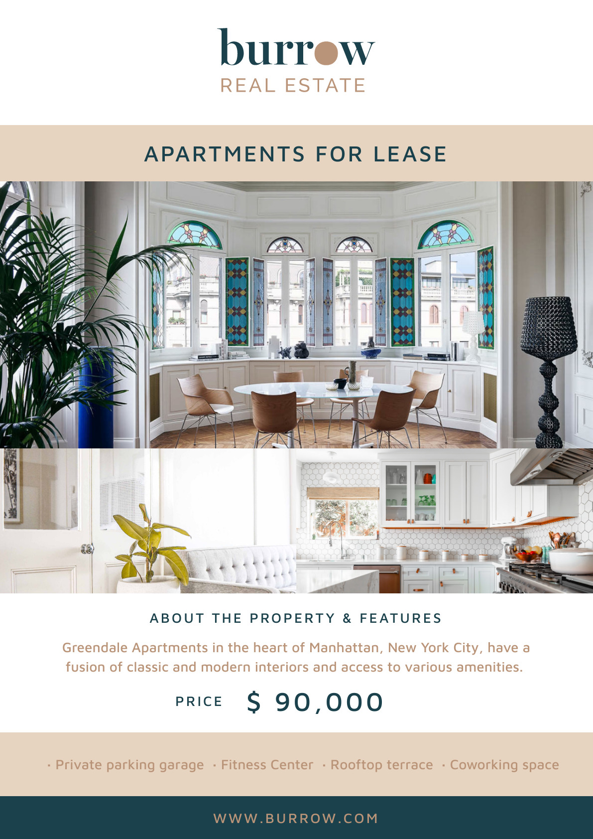 Burrow Apartments for Lease – Poster Template 1191x1684 template